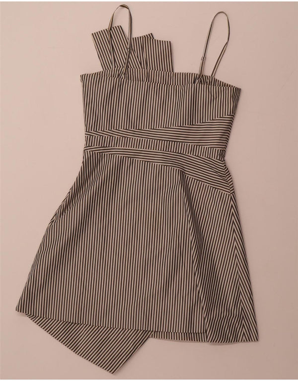 KAREN MILLEN Damen Asymmetrisches A-Linien-Kleid UK 12 Medium Schwarz gestreift