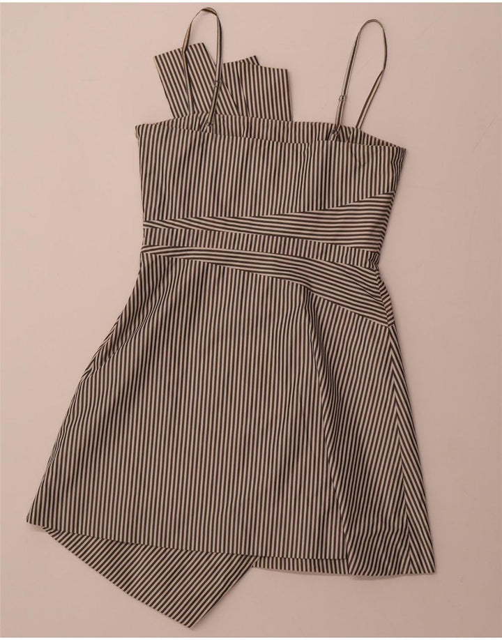 KAREN MILLEN Damen Asymmetrisches A-Linien-Kleid UK 12 Medium Schwarz gestreift