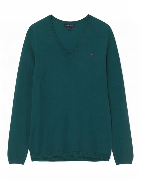 Tommy Hilfiger Damen-Pullover mit V-Ausschnitt, Gr. 10, Größe S, grün, Baumwolle