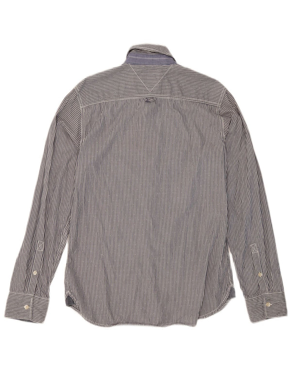 Tommy Hilfiger Herrenhemd, kleine blaue Nadelstreifen-Baumwolle