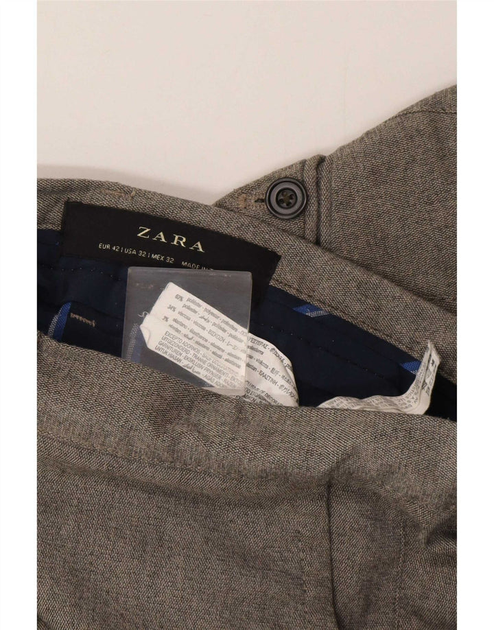 Zara Slim Chino-Hose für Herren, EU 42, Größe L, W32, L29, Grau, Polyester