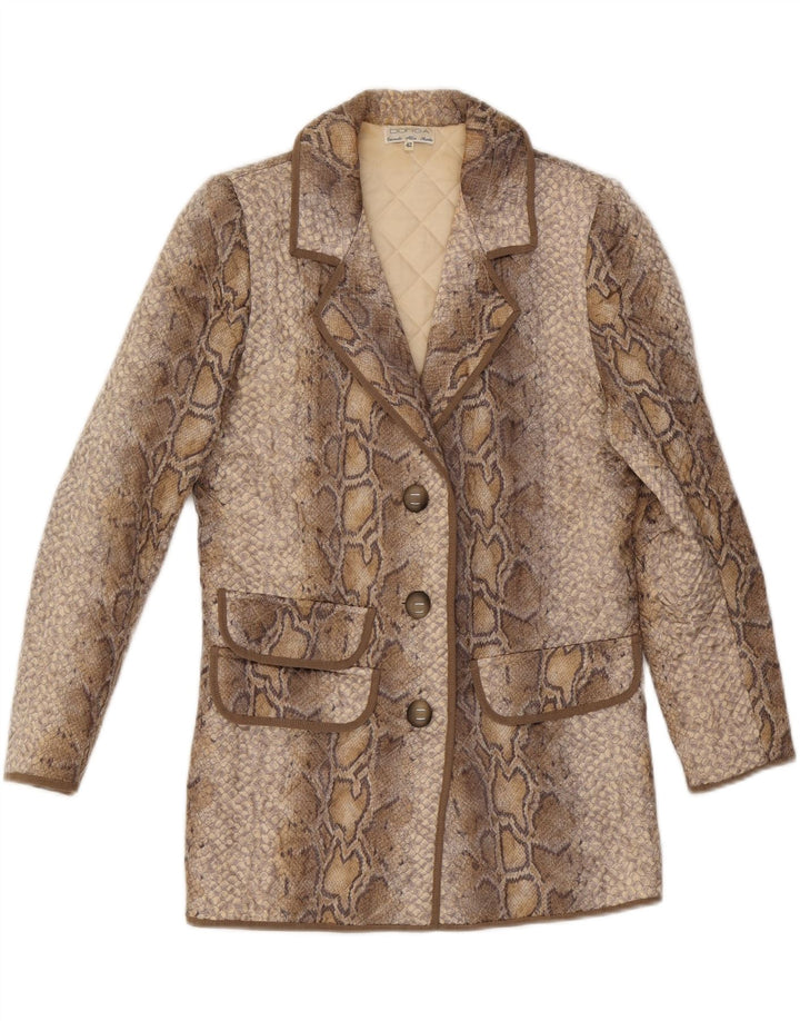 VINTAGE Womens 3 Button Blazer Jacket IT 42 Medium Beige Animal Print Vintage Vintage and Second-Hand Vintage from Messina Hembry 