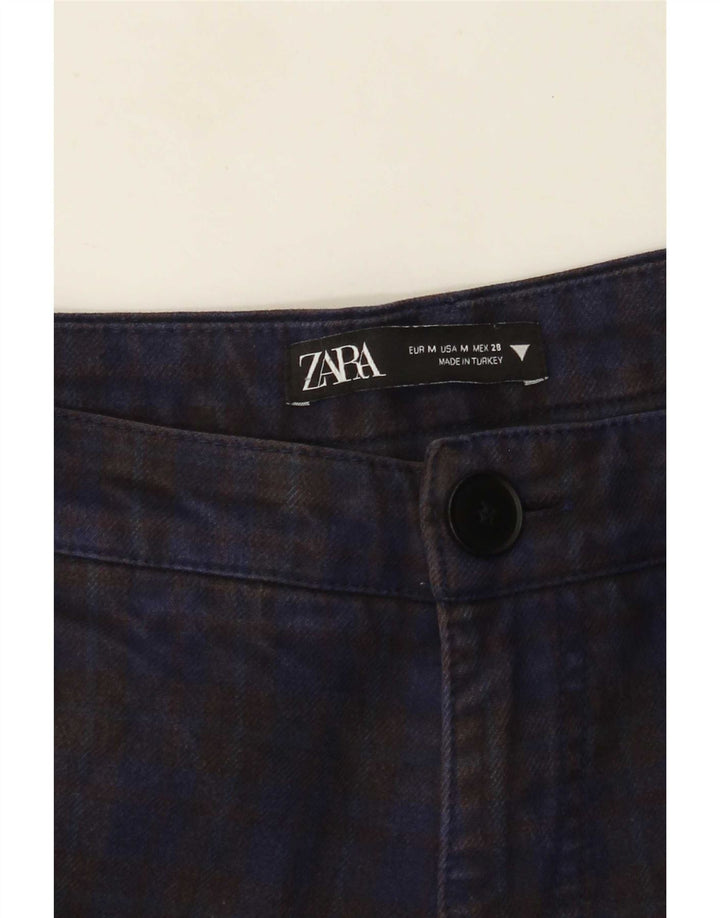 Gerade Cargo-Hose für Damen von Zara, mittelgroß, W28, L28, marineblau kariert