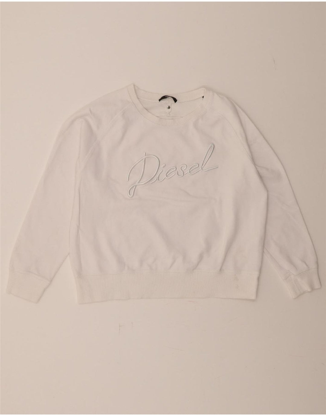 DIESEL Womens Graphic Sweatshirt Jumper UK 14 Medium White Cotton Vintage Diesel and Second-Hand Diesel from Messina Hembry 