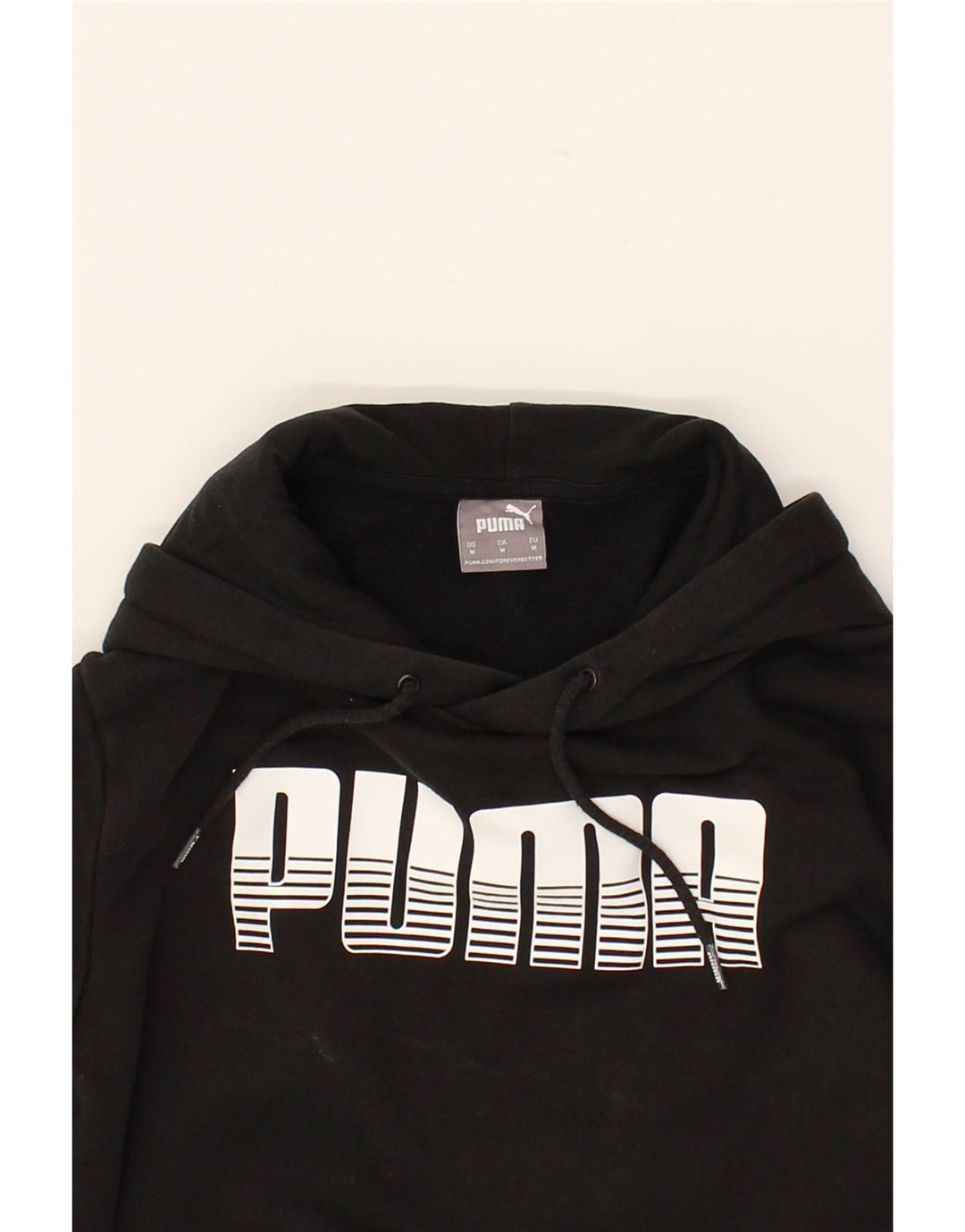 PUMA Mens Graphic Hoodie Jumper Medium Black Cotton Vintage Puma and Second-Hand Puma from Messina Hembry 