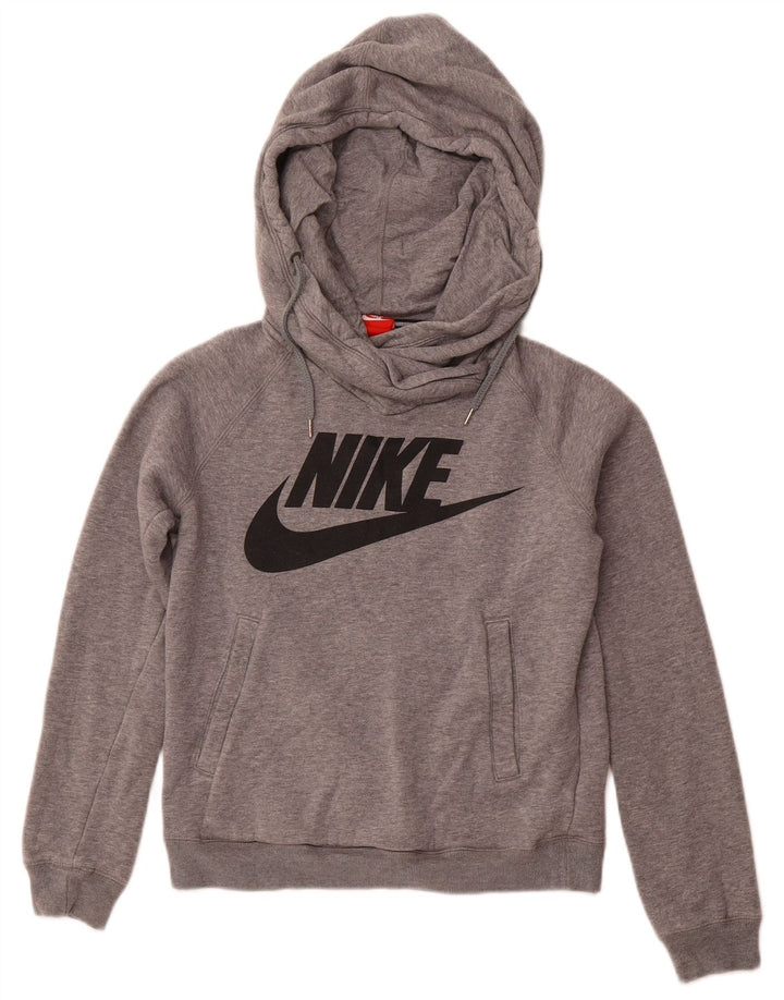NIKE Womens Graphic Hoodie Pullover UK 10 Small Graue Baumwolle