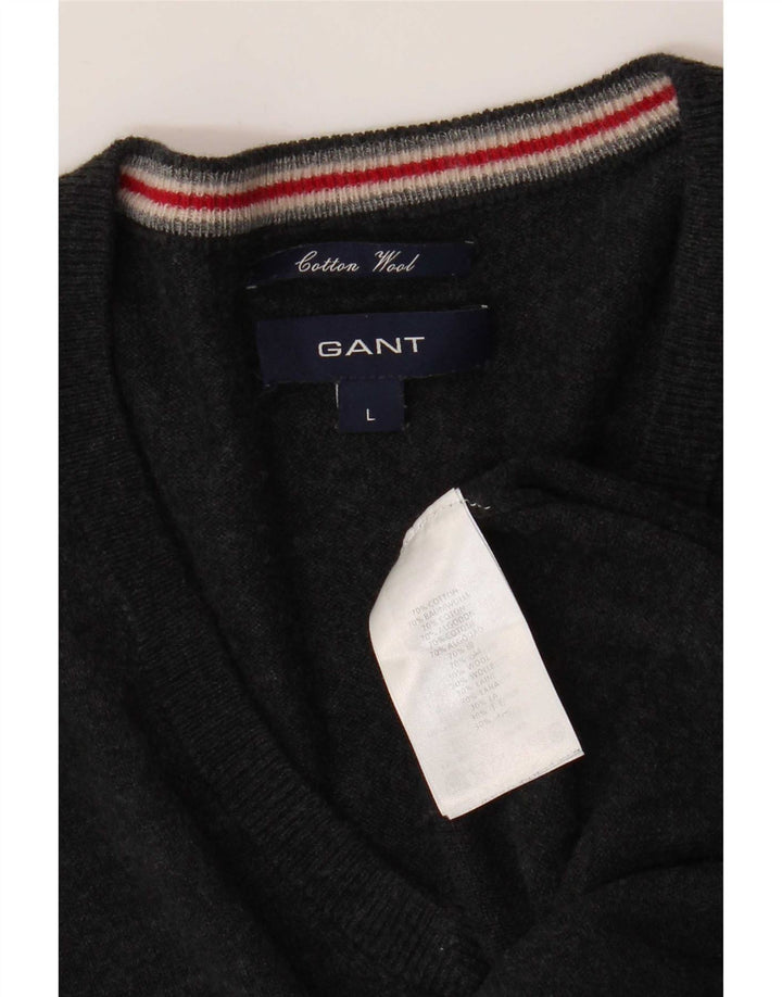 Gant Herren-Pullover mit V-Ausschnitt, groß, aus grauer Baumwolle