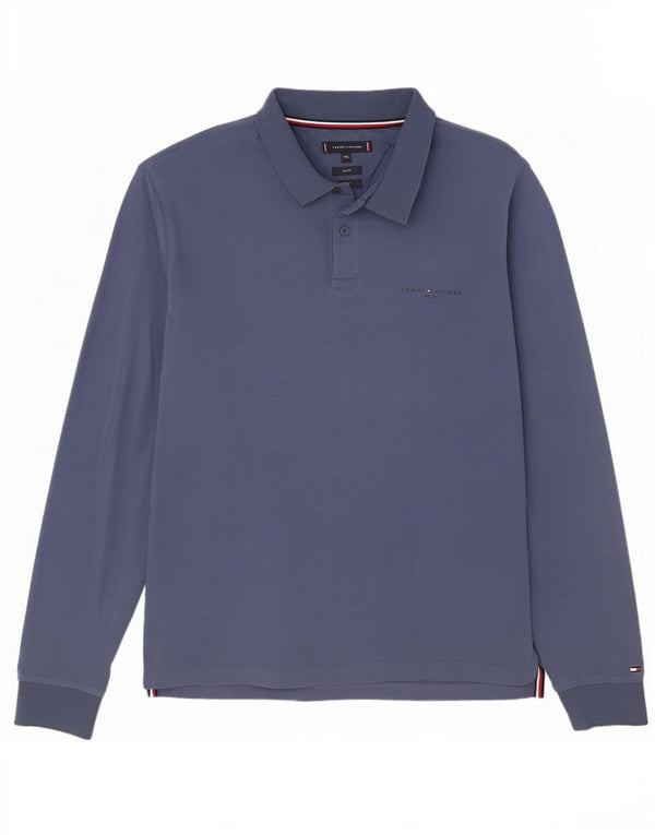 Tommy Hilfiger Herren-Poloshirt, langärmelig, schmale Passform, 2XL, Marineblau, Baumwolle