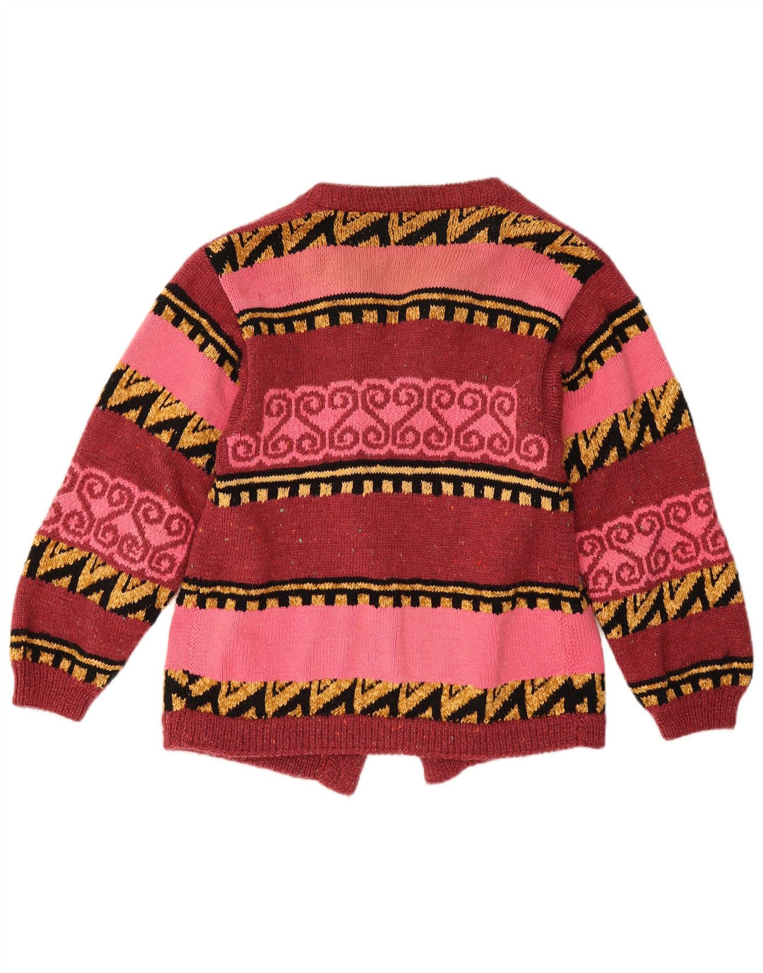 Vintage Damen Offener Cardigan Pullover UK 12 Mittelrot Geometrisch