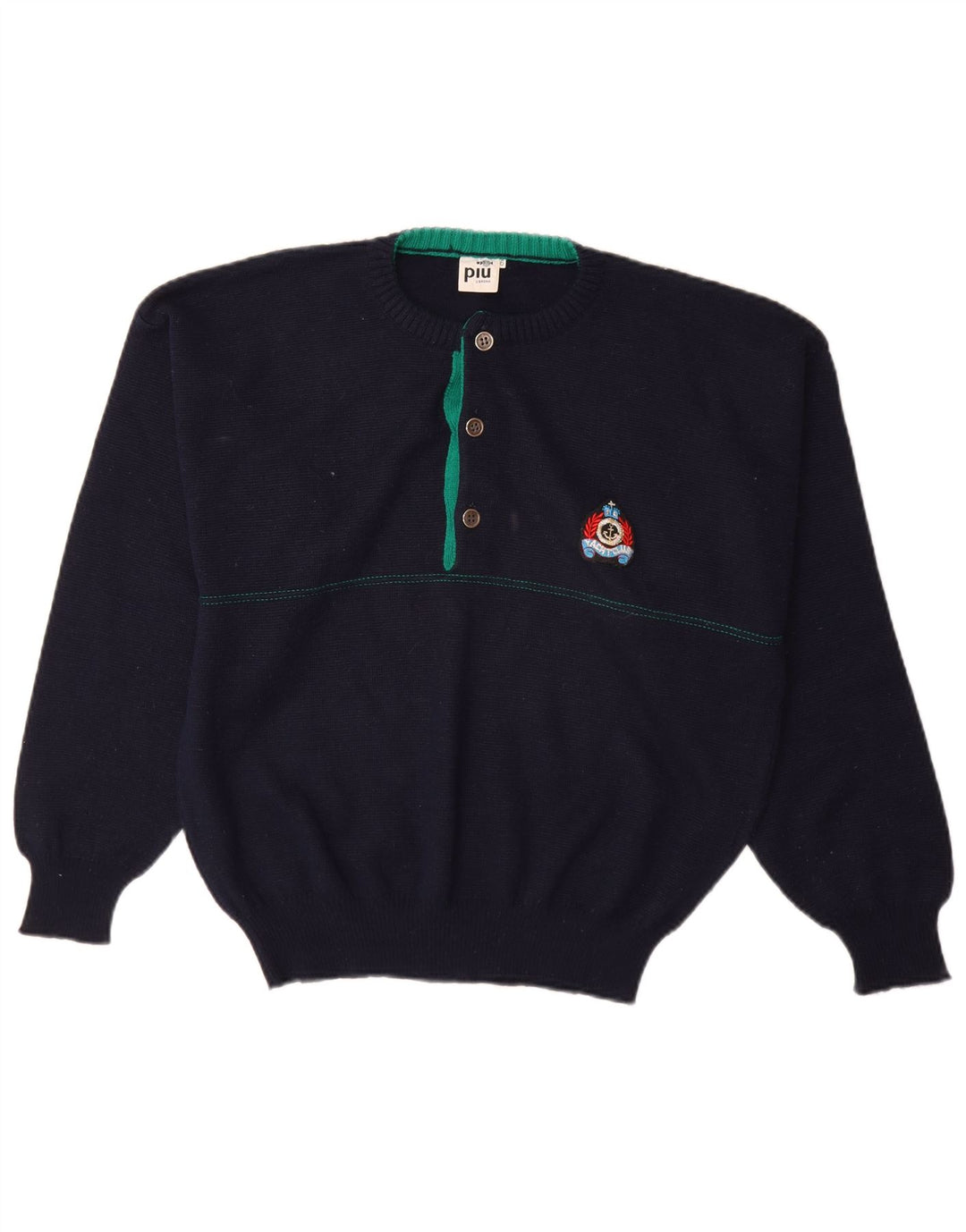 Piu Verona Herren-Pullover mit Rundhalsausschnitt, IT 46, kleine marineblaue Wolle