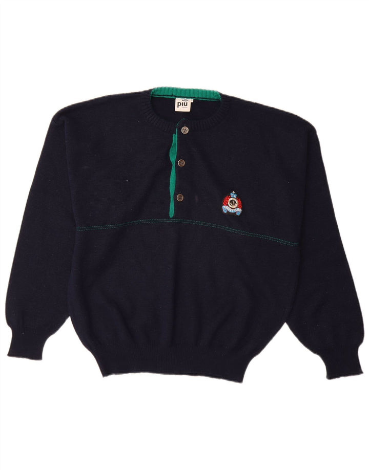 Piu Verona Herren-Pullover mit Rundhalsausschnitt, IT 46, kleine marineblaue Wolle