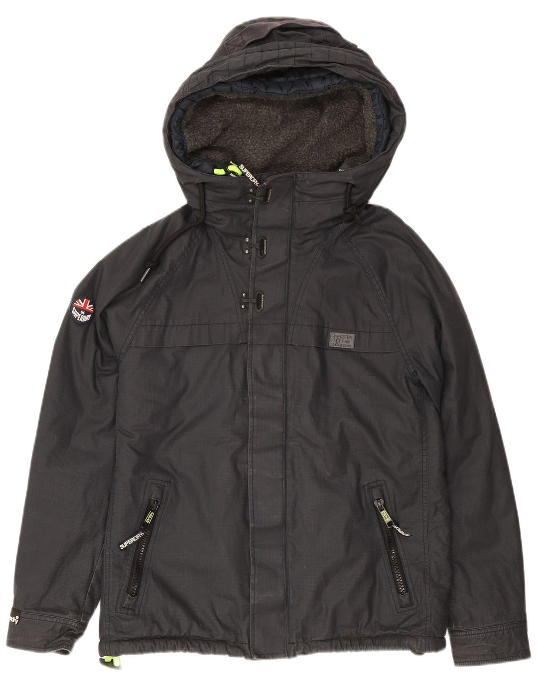 Superdry Herren-Windbreakerjacke mit Kapuze, UK 40, großes marineblaues Logo