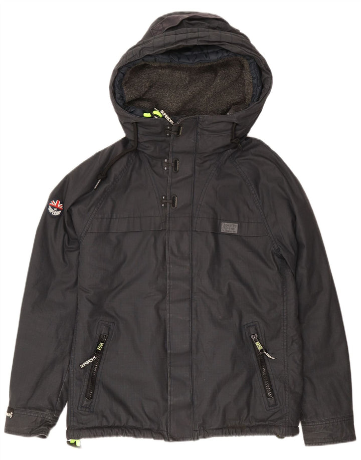 Superdry Herren-Windbreakerjacke mit Kapuze, UK 40, großes marineblaues Logo