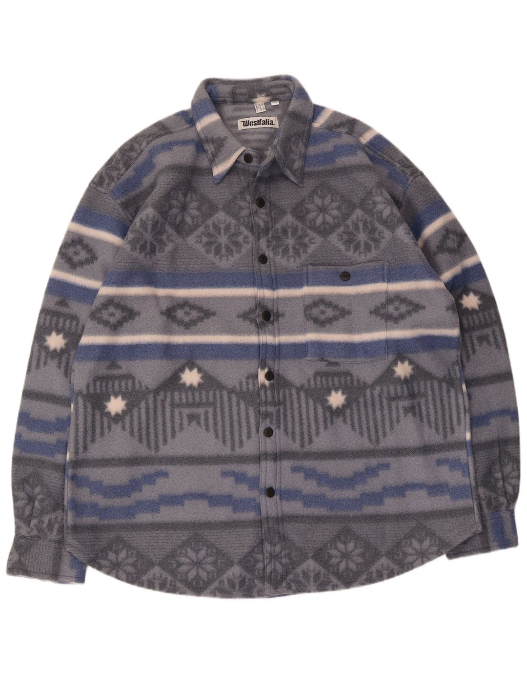 Vintage Herren Fleeceshirt UK 15 Mittelgraues geometrisches Polyester