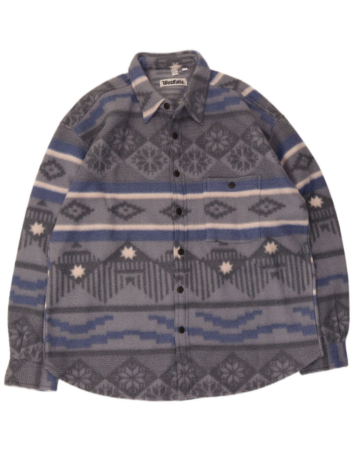 Vintage Herren Fleeceshirt UK 15 Mittelgraues geometrisches Polyester