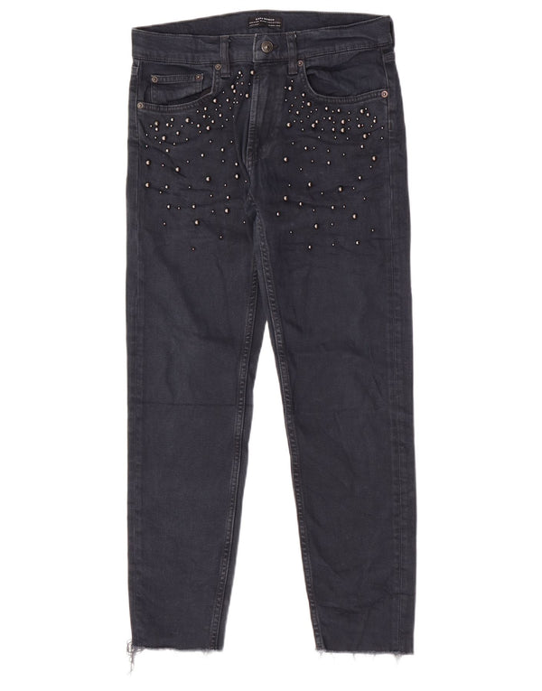 Zara Damen Slim Jeans EU 36 XS W26 L27 Marineblau gepunktete Baumwolle