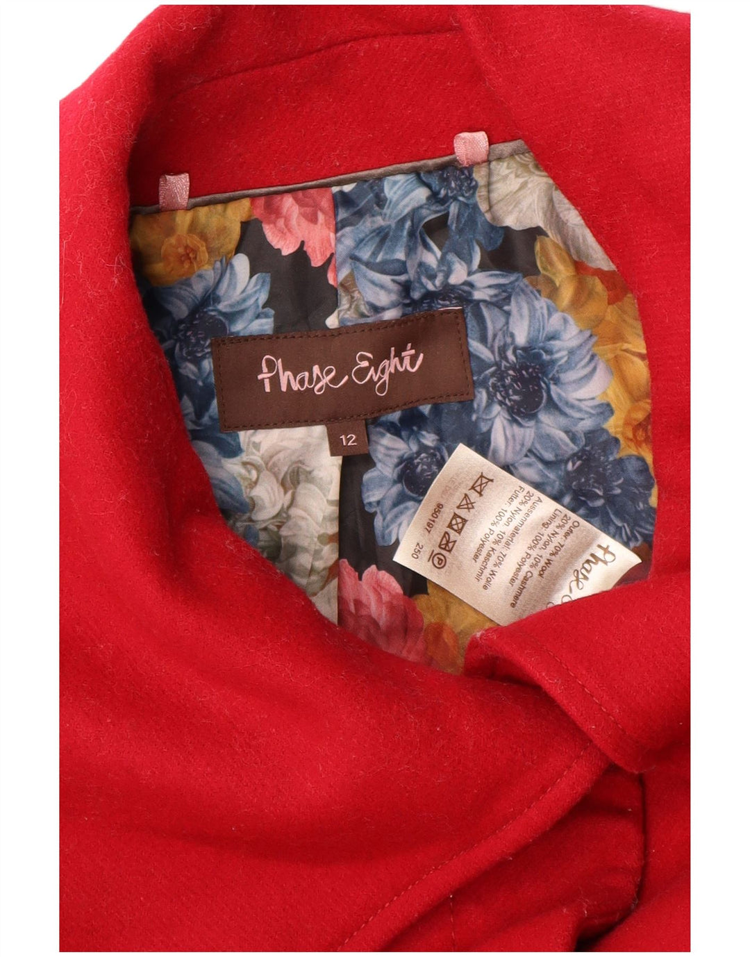 PHASE EIGHT Womens Overcoat UK 12 Medium Red Wool