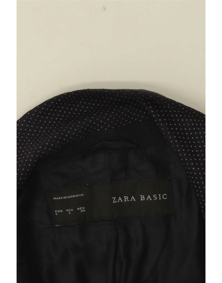 Zara Damen 1-Knopf-Blazerjacke UK 14 Large Marineblau gepunktet