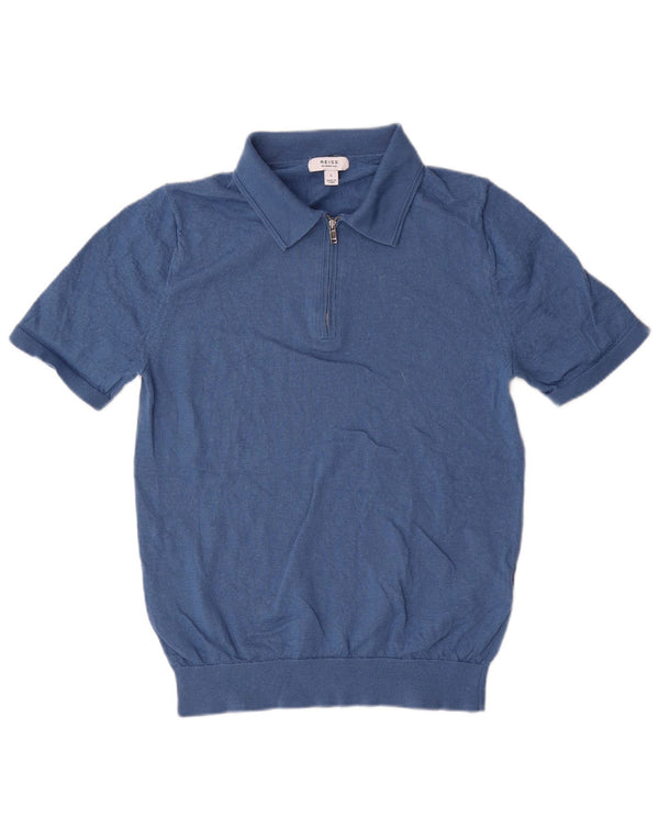 Reiss Damen-Pullover, kurzärmelig, Rollkragenpullover, UK 14, Größe L, blaue Wolle