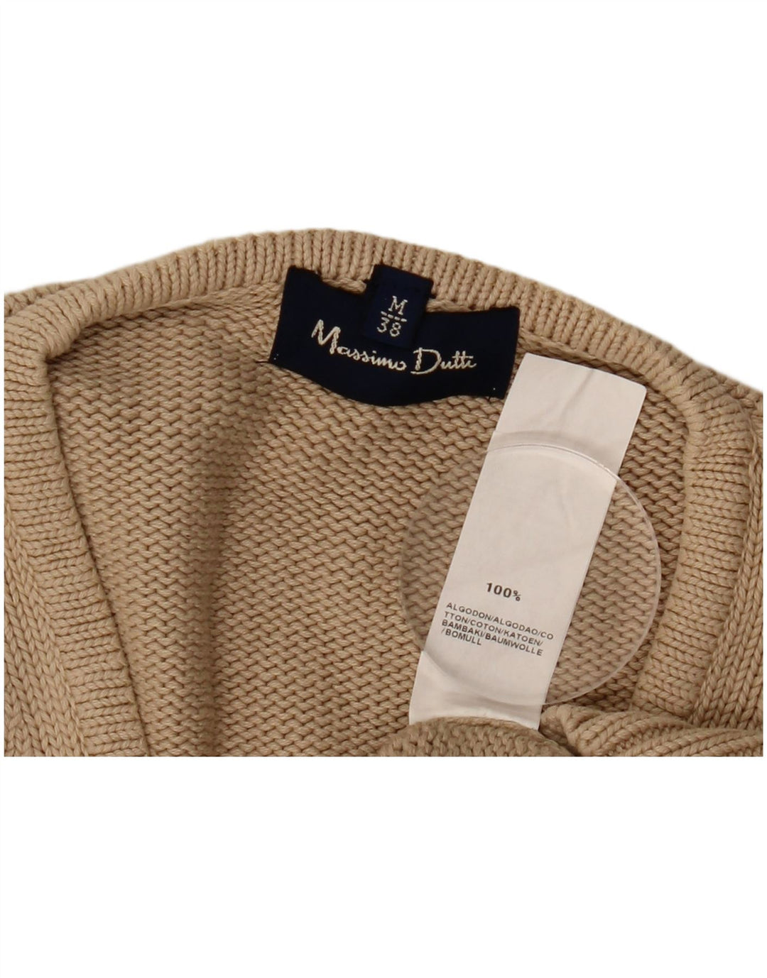 MASSIMO DUTTI Herren-Pullover mit V-Ausschnitt, EU 38, mittelbeige Baumwolle