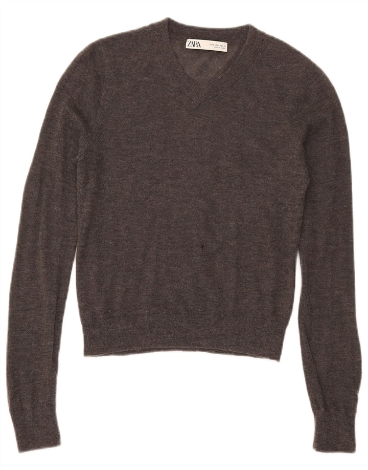 Zara Damen Crop V-Ausschnitt Pullover Pullover UK 10 Small Grau
