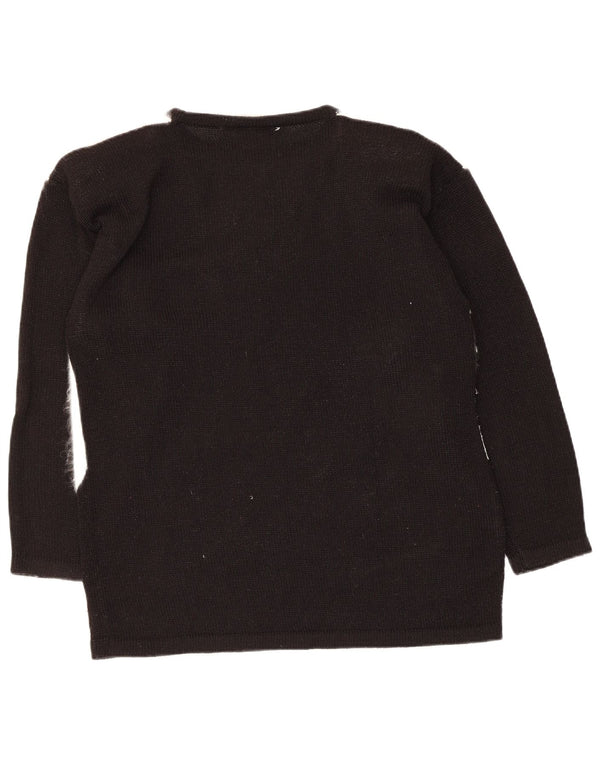 Vintage Damen Pullover mit grafischem Rundhalsausschnitt, Gr. 10, Größe S, Schwarz
