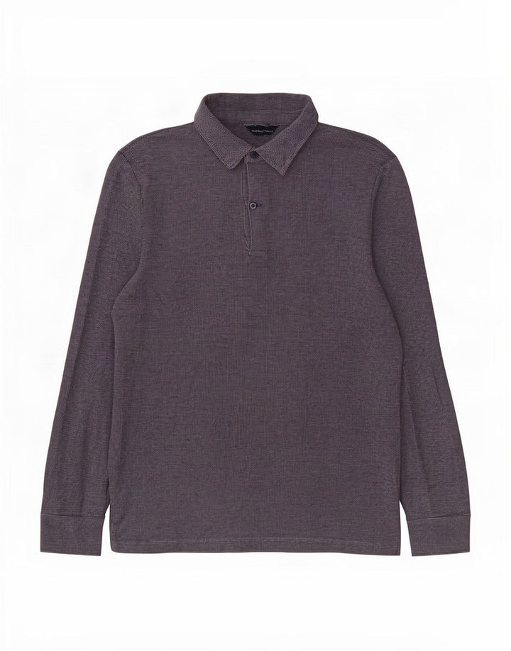 Massimo Dutti Herren-Langarm-Poloshirt in mittlerem Marineblau