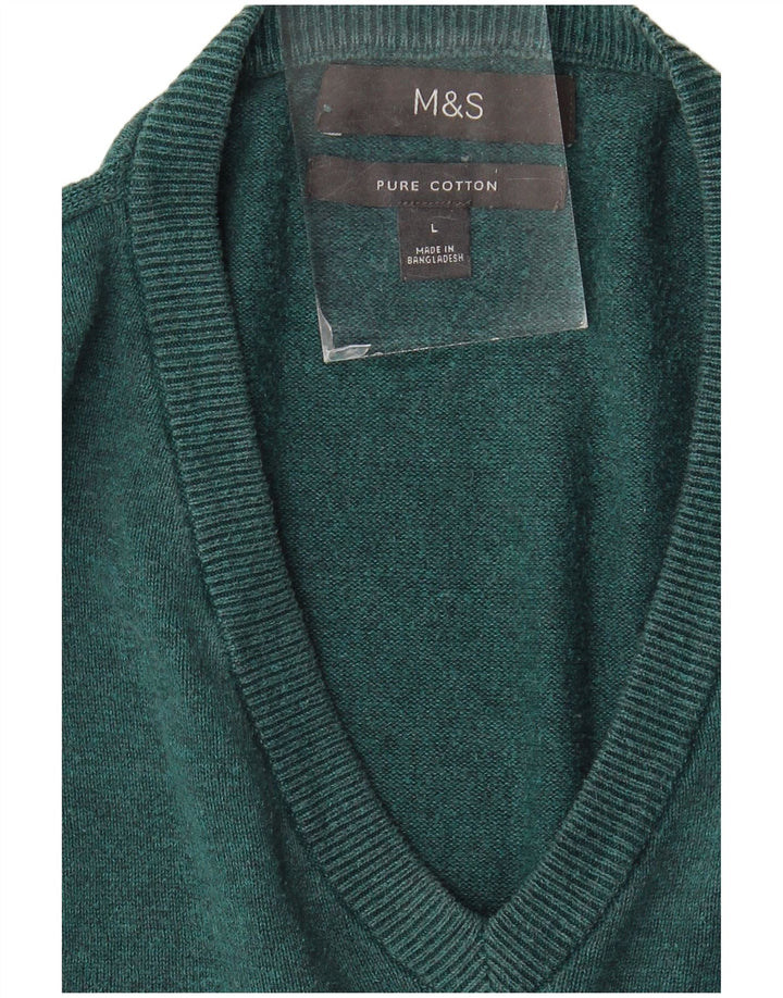 Marks & Spencer Herren-Pullover mit V-Ausschnitt, groß, aus blauer Baumwolle