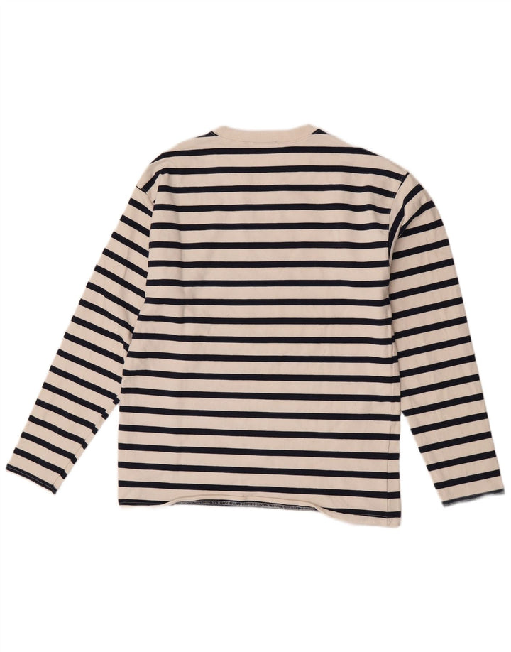 Zara Damen Top Langarm UK 12 Mittelweiß gestreift