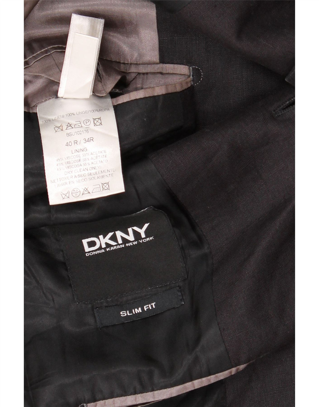 DKNY Herren Slim Fit 1-Knopf-Blazerjacke UK 40 Große schwarze Wolle