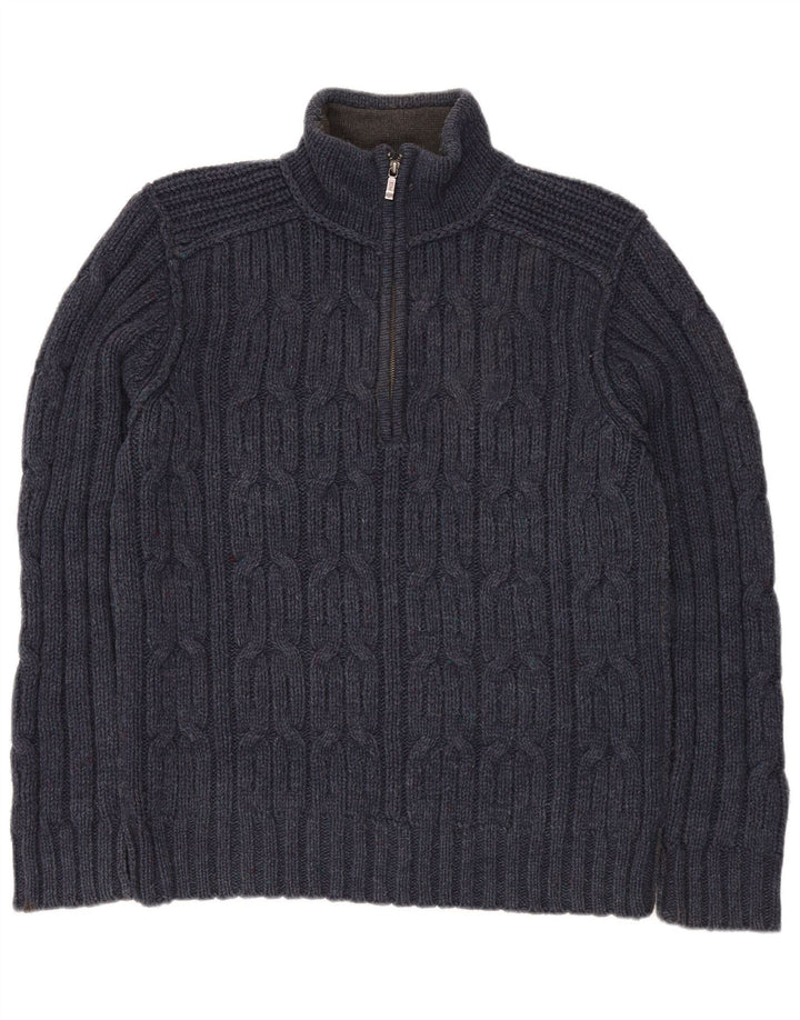 Fat Face Herren-Pullover mit Reißverschluss am Hals, mittlere marineblaue Lammwolle