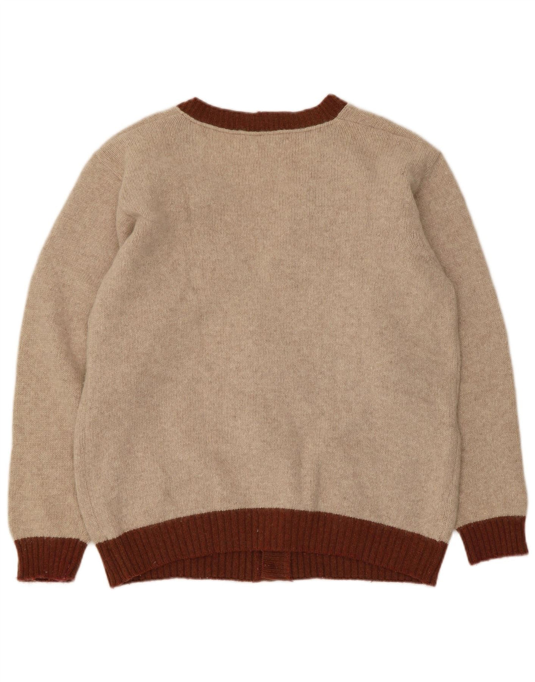 Vintage Herren Cardigan Pullover Small Beige Argyle/Diamond Wool