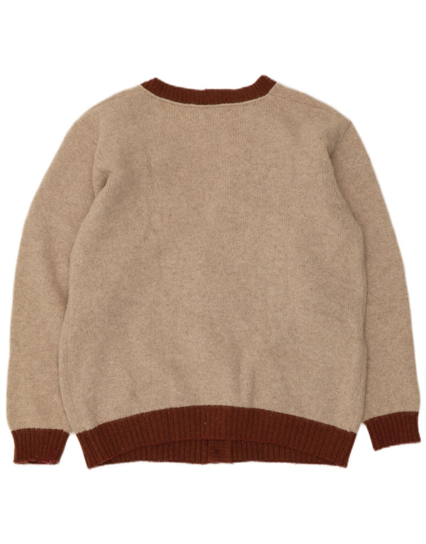 Vintage Herren Cardigan Pullover Small Beige Argyle/Diamond Wool