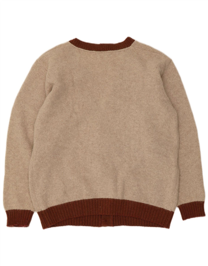 Vintage Herren Cardigan Pullover Small Beige Argyle/Diamond Wool