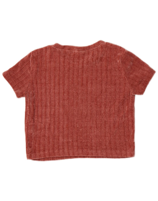 Zara Damen Trafaluc Crop Velour T-Shirt Top UK 12 Mittelrotes Polyester