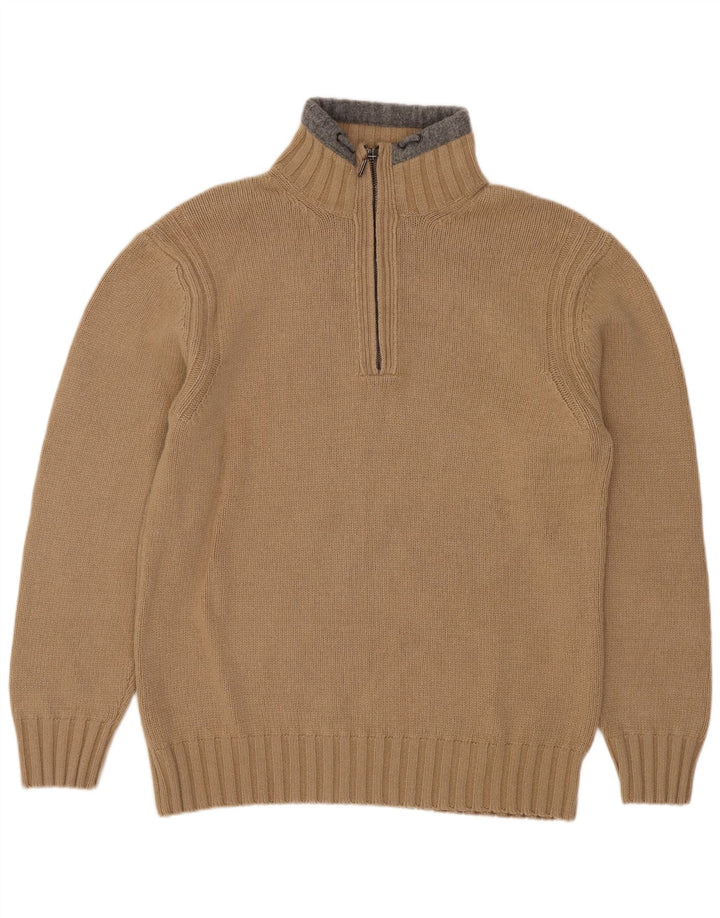 Marlboro Classics Herren-Pullover mit Reißverschluss am Hals, Mittelbeige