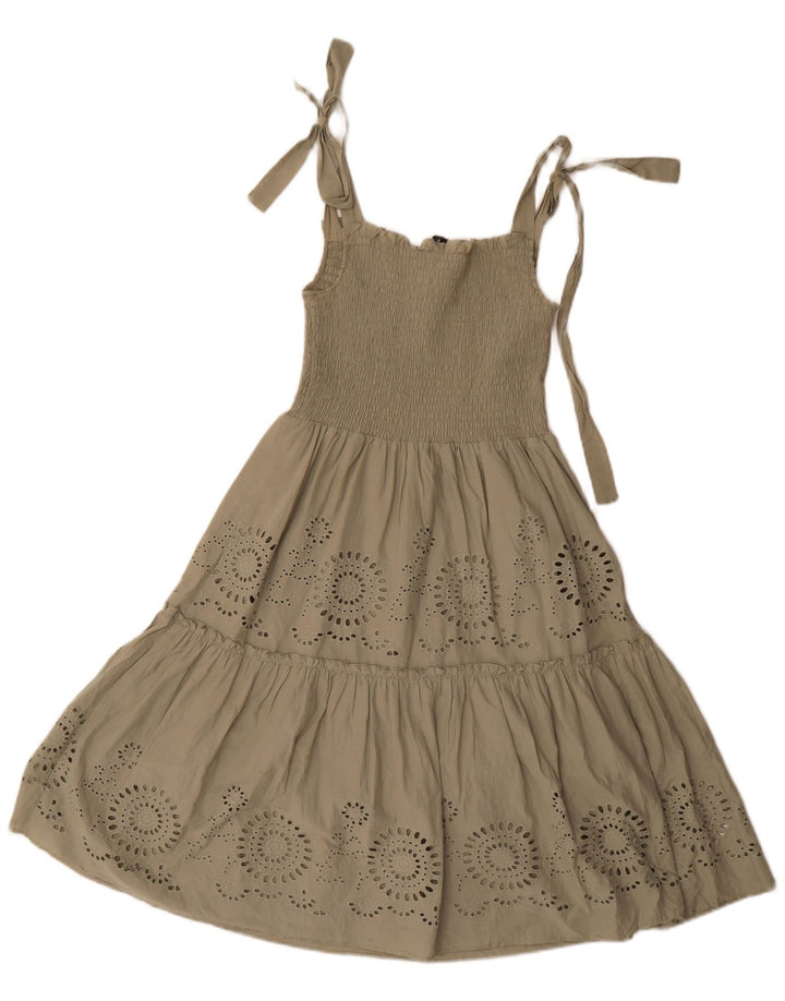 Zara Damen Sommerkleid UK 8 Small Khaki Polyester