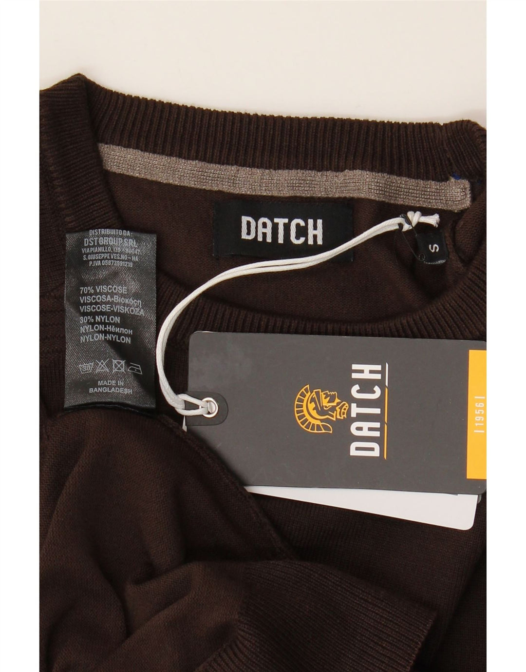 DATCH Herren-Pullover mit Rundhalsausschnitt, Größe S, braune Viskose