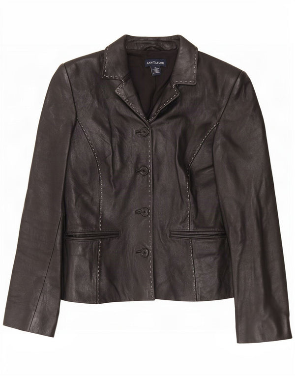 Ann Taylor Damen 4-Knopf-Lederblazerjacke UK 6 XS Schwarz