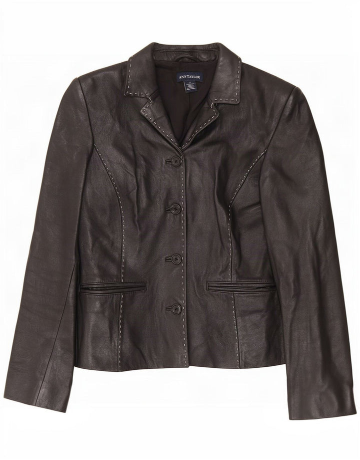 Ann Taylor Damen 4-Knopf-Lederblazerjacke UK 6 XS Schwarz