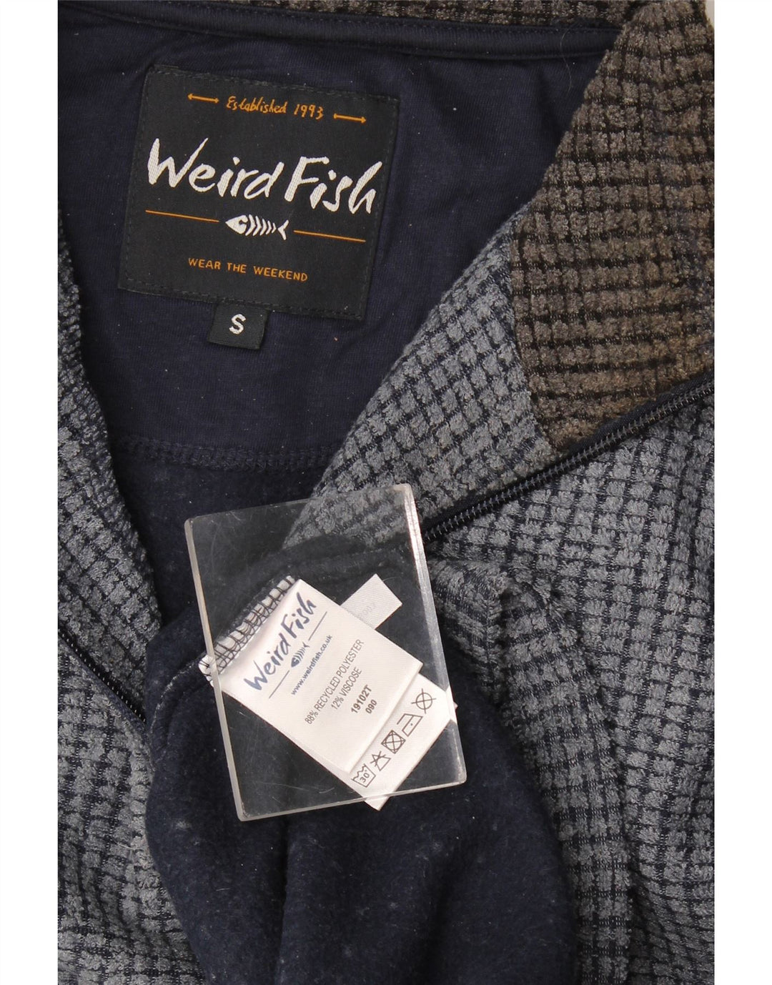 Weird Fish Herren-Fleecepullover mit Reißverschluss am Hals, Größe S, Marineblau, Polyester