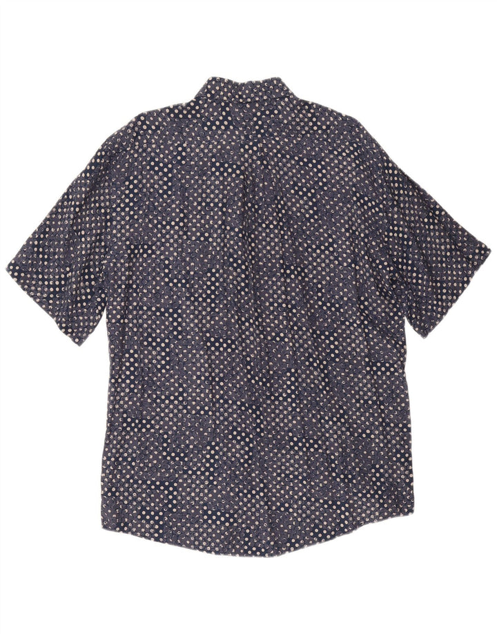 SPINNING Mens Short Sleeve Shirt Large Navy Blue Geometric Viscose