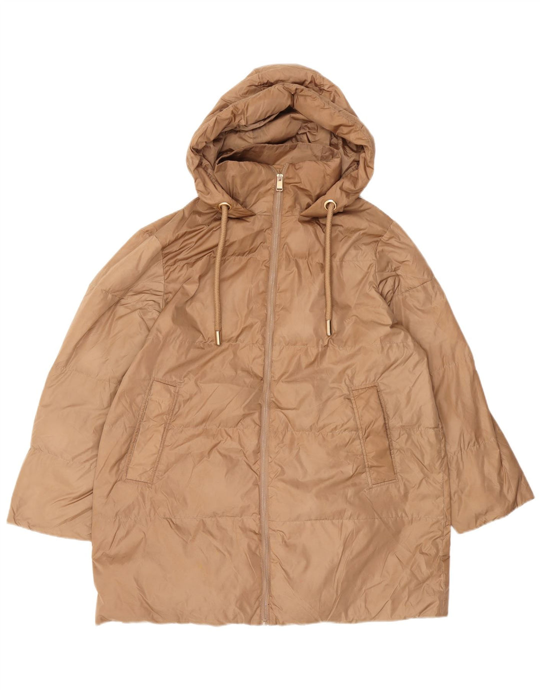 Zara Damen Übergroßer, wattierter Mantel mit Kapuze, UK 10, Small Beige