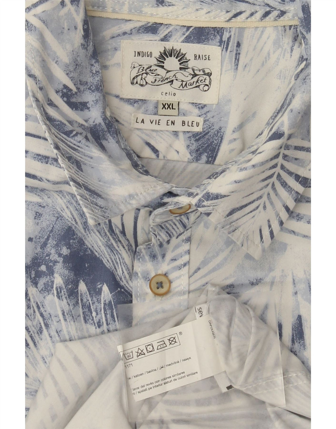 Celio Herren-Kurzarmhemd 2XL, blau geblümt, Baumwolle