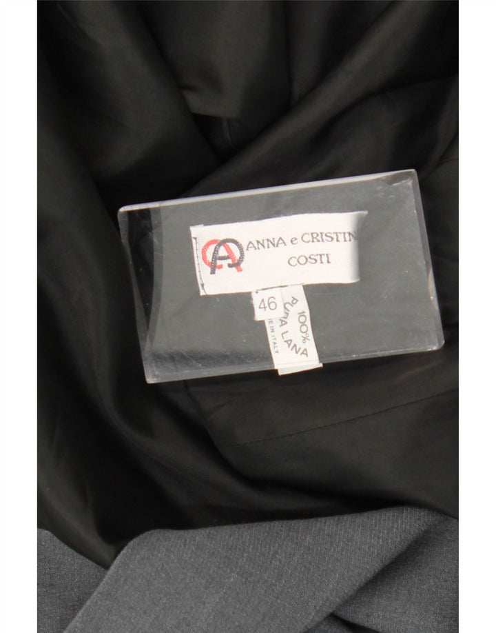 Vintage Damen Zweireihiger Mantel IT 46 Große graue Wolle