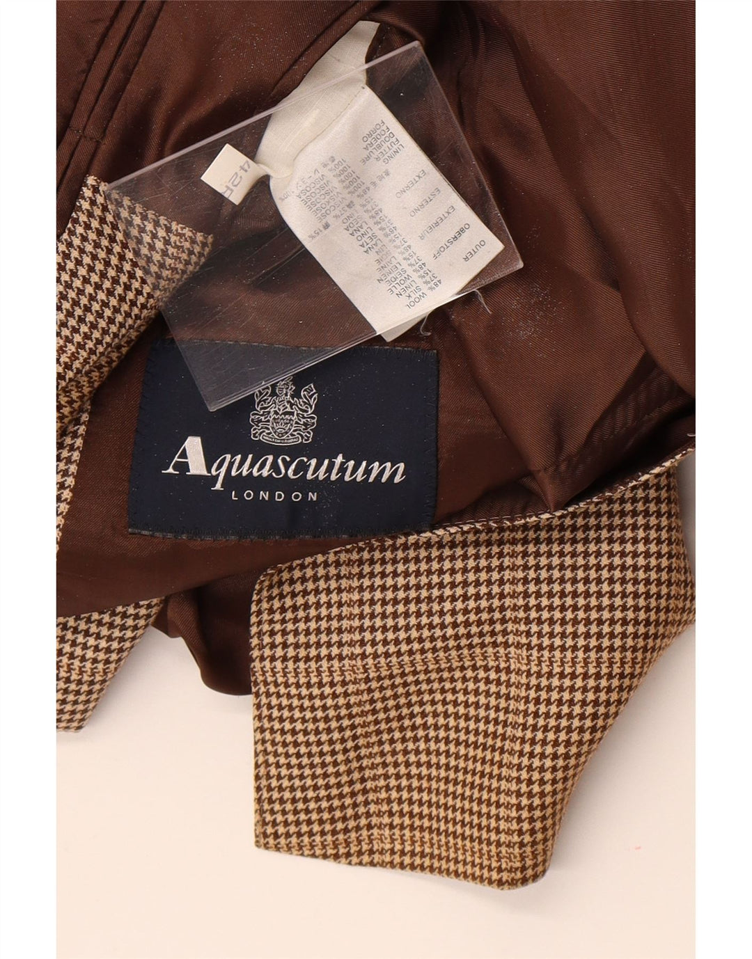 Aquascutum Herren-Blazer mit 2 Knöpfen, UK 42, XL, braune Wolle mit Hahnentrittmuster
