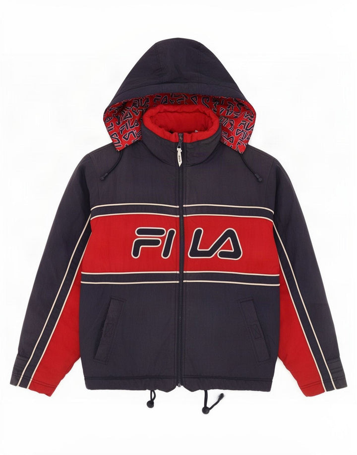 Fila Herren-Windbreakerjacke mit Kapuze, Größe 48, Mittelblau, Farbblock