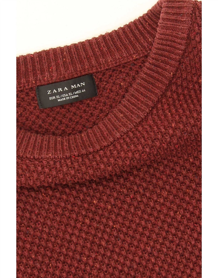 Zara Herren-Pullover mit U-Boot-Ausschnitt, XL, rote Baumwolle