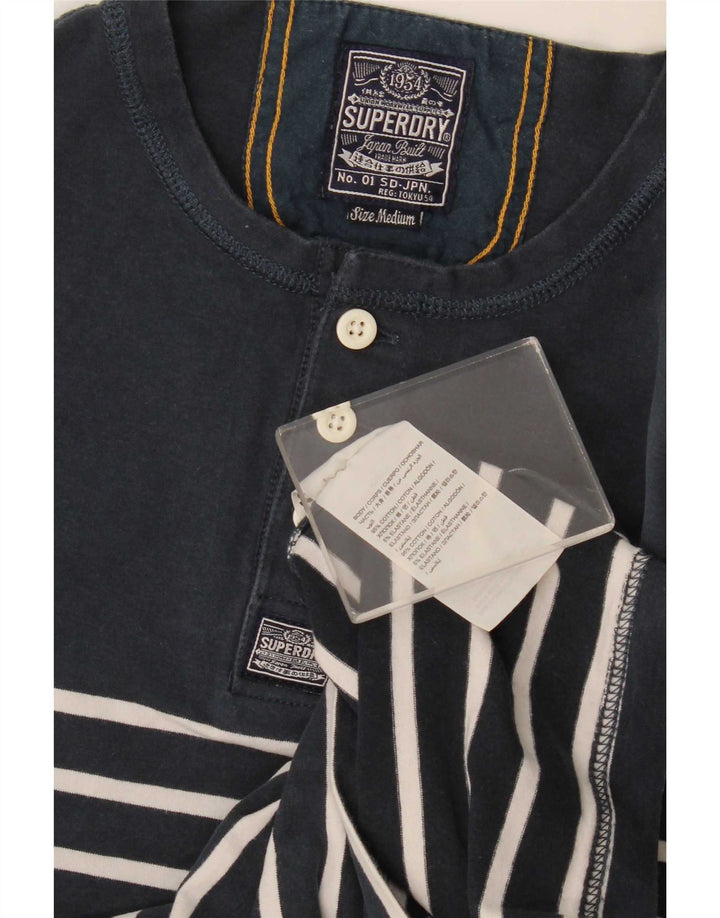 Superdry Herren-Oberteil, langärmelig, mittelmarineblau, gestreift, Baumwolle, normal