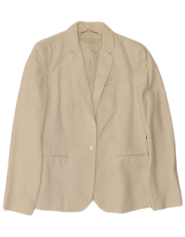 Massimo Dutti Damen 1-Knopf-Blazerjacke EU 40 Mittelweiße Baumwolle